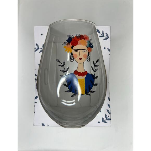 Prima Design Frida Kahlo Stemless Wine Glass Holds Entire Bottle 6” - Picture 1 of 3